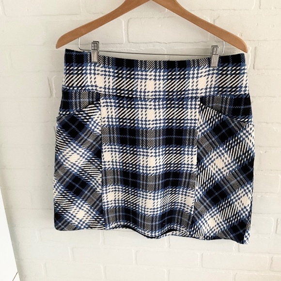 Anthropologie x Maeve Mini Pencil Skirt Plaid Pockets Academia Blue Black Sz 14 - Picture 3 of 16